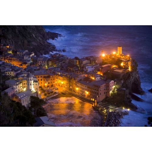 Italy, Vernazza, Cinque Terra City lit at night